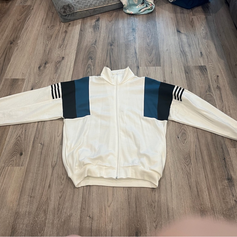 VINTAGE Main Event Track Suit Jacket Mens Size XLT White Colorblock Black Teal